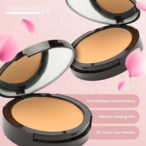 Manna Kadar Beauty Compact Dual Pressed Powder, C2 Porcelain Shade for Fair Skin Tone, Medium to Full Coverage Oil Absorbing Foundation and Setting Face Powder, Long-Lasting Flawless Matte Finish