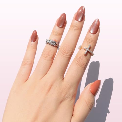 Amber Gold Almond Press On Nails - 32 Piece Kit with Glue