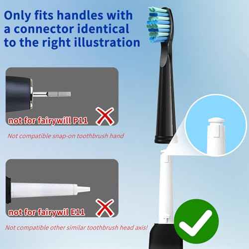 10pc Toothbrush Heads Compatible with Fairywill D7/D8/FW507/508, 551/917/959/D1/D3 (Black)