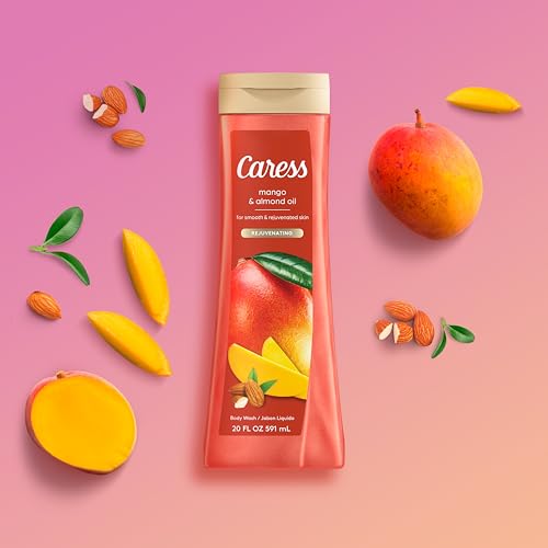 Caress Body Wash for Women, Mango & Almond Oil, Refreshing Shower Gel for Smooth, Rejuvenated Skin, 20 fl oz, 4 Pack