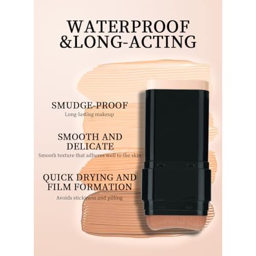 2 In 1 Foundation Stick With Brush¡¼Full Coverage¡½¡¼Long Lasting¡½¡¼Lightweight¡½Concealer Stick, 04 WHEAT COLOR