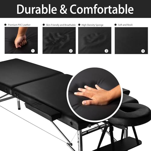 Height Adjustable Massage Bed with PU Leather - Foldable