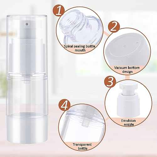 Yaomiao 50 Pcs 0.5 oz 15 ml Airless Pump Bottles Plastic Cosmetic Lotion Dispenser Travel Size Foundation Bottle Refillable Container Vacuum Airless Bottles Empty Clear Pump Jar Small Skin Care Bottle