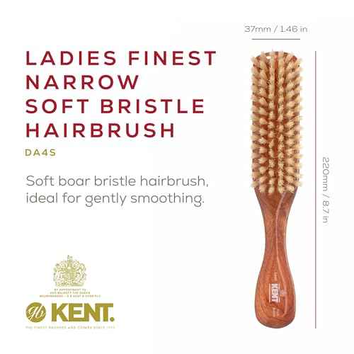 Kent DA4S Finest Women's Danta Wood, Soft White Bristle, Narrow Grooming Hair Brush - Fine or Thinning Hair, Promotes Shine/Stimulates Scalp