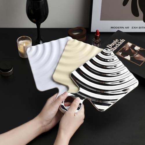 Funerom Square Hand Mirror with Handle for Women, White, 9 x 5.9 Inches - Travel-friendly Vanity Accessory