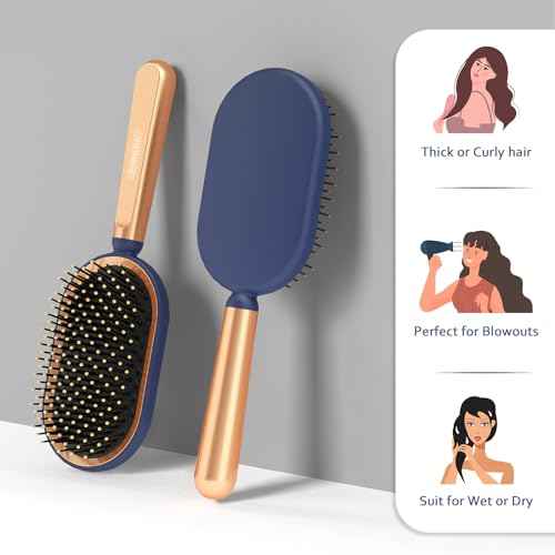 Large Paddle Brush, Hair Brush for Thick Thin Hair, Professional Hairbrush for Blow Drying, Massage Flexible Soft Bristles, Deluxe Gold Handle, Hairbrush for Women Men Kids