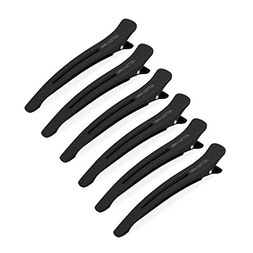 Vellen Hair Clips 6 Pack for Sectioning and Styling, Hair Clip for professional styling, Non Slip Hair Clips with Silicone Band, Large Rubber Hair Styling Clips for Women (Black)