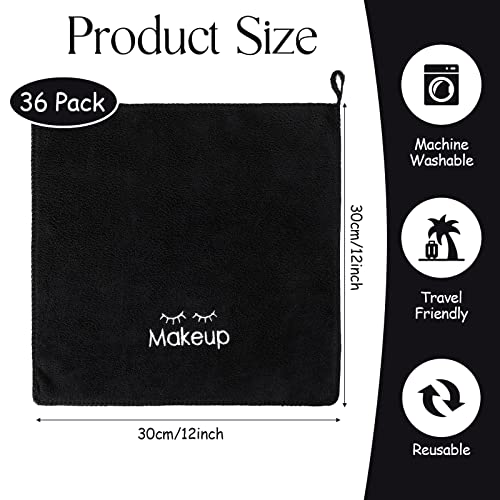 Macarrie 36 Pcs Makeup Washcloths Remover Towels Face Wash Cloths Black Soft Quick Dry Microfiber Make Up Towels for Face Facial Rag for Women Skin Care(Black)