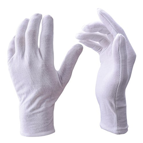 12 Pairs of White Cotton Gloves for Eczema, Crafting, & Inspection