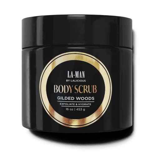 LALICIOUS Gilded Woods La-Man Body Scrub - Exfoliating Sugar Scrub for Men - Body Exfoliator Scrub for Dead Skin & Optimal Hydration - Pure Cane Sugar + Coconut Body Scrub 16oz