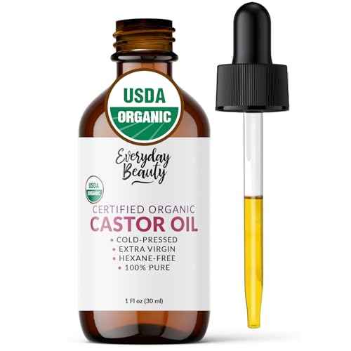 Organic Castor Oil - 100% Pure Certified USDA Organic, Cold Pressed & Hexane-Free, For Eyelashes, Eyebrows, Hair, Skin & Wellness Packs -1oz Glass Bottle & Dropper