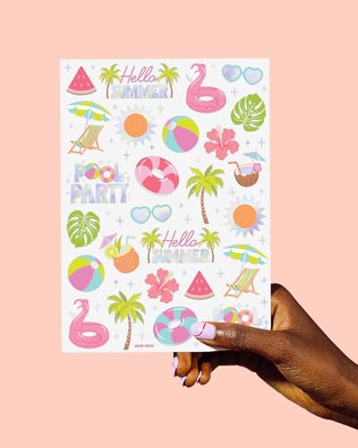 Pool Party Temporary Tattoos - 68 Iridescent Foil Designs