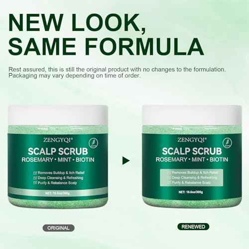 Scalp Scrub, Rosemary & Mint Oil & Biotin Scalp Exfoliator Scrub Shampoo with Silicone Cleansing Massager, Hair Treatment for Itchy Scalp, Dandruff & Buildup Removal & Thick and Strong Hair Growth