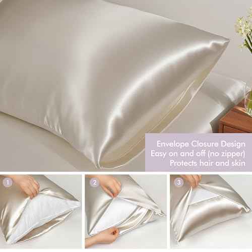 Vegan Silk Sleep Set, Vegan Silk Pillowcase with Large Scrunchie and Eye Mask for Hair and Skin, Self Care Essential Satin Night Routine Kit (Champagne Color)