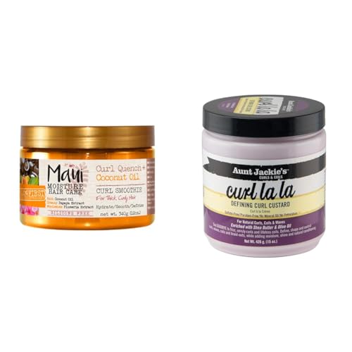 Maui Moisture Curl Quench Coconut Oil Hydrating Smoothie 12 oz & Aunt Jackie's Curl La La Lightweight Defining Custard 15 oz