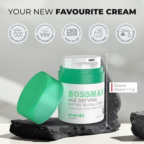 Bossman Unisex Night Skincare Combo ? Peptide Revival Crea 1.7 oz + Moisturizing Body Oil 4 oz ? Emerald (Green Tea) ? Moisturizing and Reviving Solutions - Made in the USA