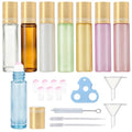 Rose Quartz Roller Bottles 10ml Essential Oils Set - 8 Color-Coded Glass Bottles