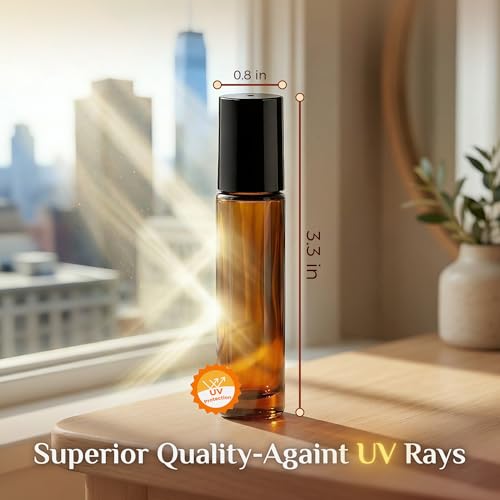 12-Pack 10ml Amber Glass Roller Bottles for Essential Oils