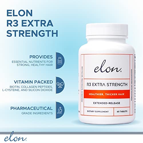 Elon R3 Hair Growth Supplement for Women – Hair Growth Vitamins w/Biotin & Collagen Peptides for Healthy, Thick Hair – Extra Strength Hair Growth Pills (60 Tablets)