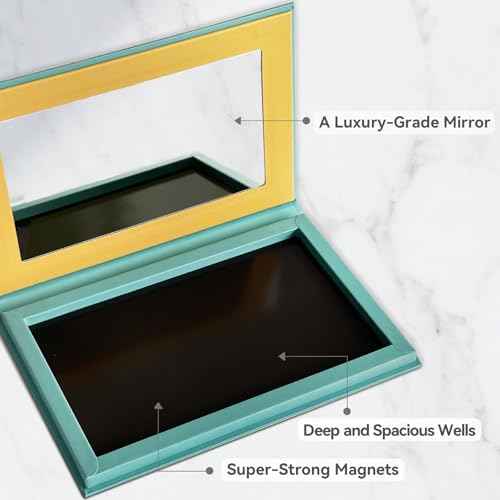 Empty Magnetic Makeup Palette, DIY Eyeshadow Pans Organizer With Mirror Inside, Frosted Finish Embossed Art Paper Makeup Organizer (Summer Day)
