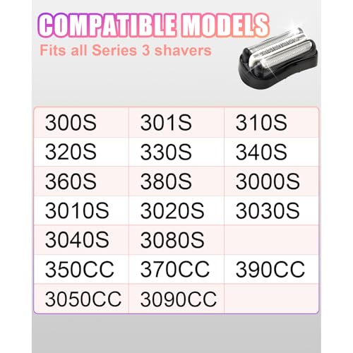 2 Pack Series 3 32B Replacement Shaver Head Compatible with Braun S3 3040s 3000s 3050cc 3010s 3070cc 3080s 3090s 310s 3020s 330s 370cc-4 380s-4