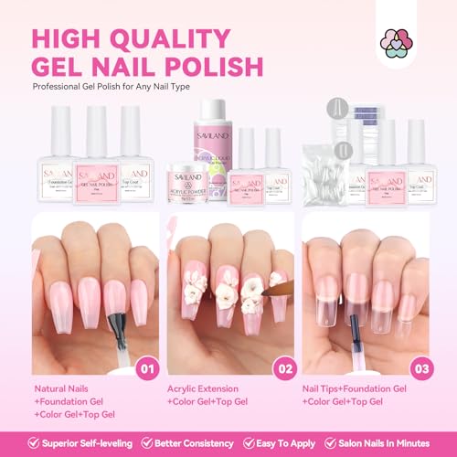SAVILAND Acrylic Nail Kit with Everything: Professional Nails Kit Set for Beginner Acrylic Powder & Liquid Gel Polish Kit U V Light Full Nail Supplies Essential Tools DIY Home Salon Christmas Gift