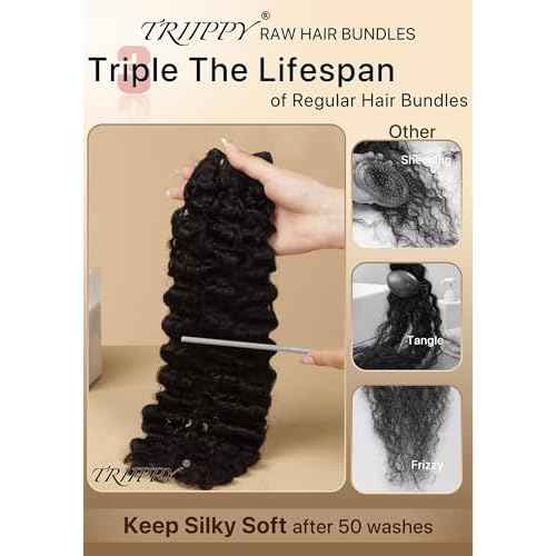 TRIIPPY Real Raw Burmese Curly Bundles Human Hair,100% Burmese Raw Hair Sew in Weave Single Bundle,Triple The Lifespan Over Regular Virgin Hair Bundle,No.1 Raw Hair Brand On Amazon(22 Inch)