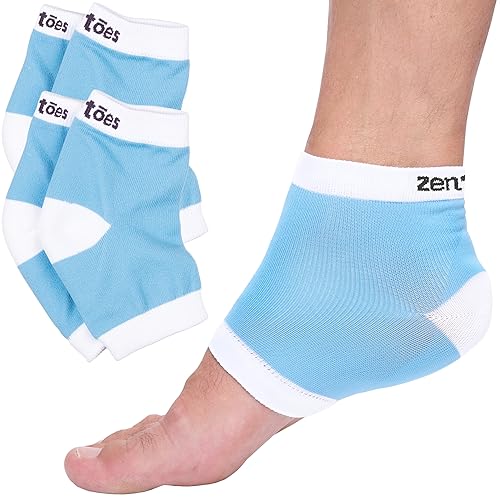 ZenToes Moisturizing Heel Socks Blue 2 Pairs - Cotton Gel-Lined Toeless Night Socks for Dry Cracked Heels
