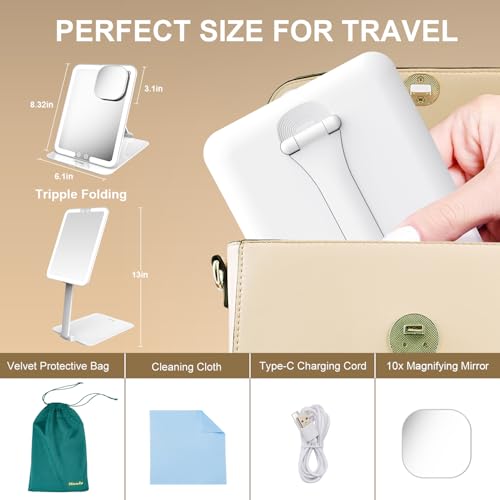 Mocado Travel Makeup Mirror with Light, Rechargeable, 3 Colors
