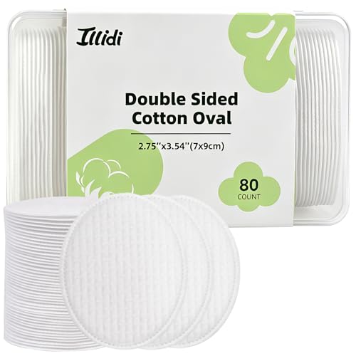 Large Oval Cotton Pads 80 Count – Multi-Layer, Double-Sided Makeup Remover