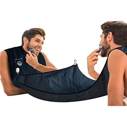 My Perfect Goatee Beard Bib Apron for Men - Hair Clippings Catcher for Shaving - Attaches to Mirror with Suction Cups - Waterproof Cape with Storage Pouch - Adjustable Neck Strap