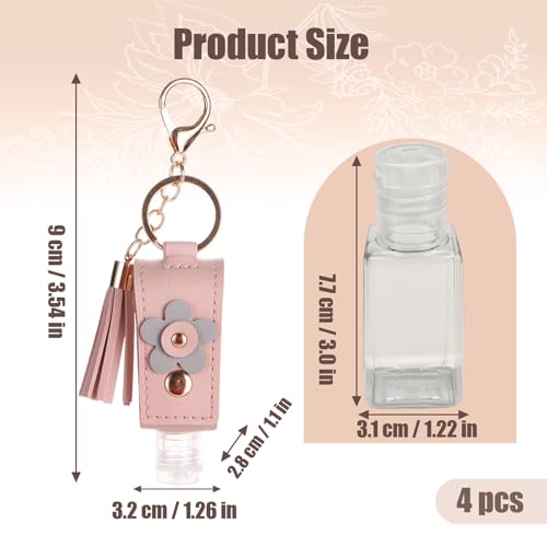 Shuielai 4pc Refillable Hand Sanitizer Keychain Holder with Extrusion Port - Clip on Bag or Key