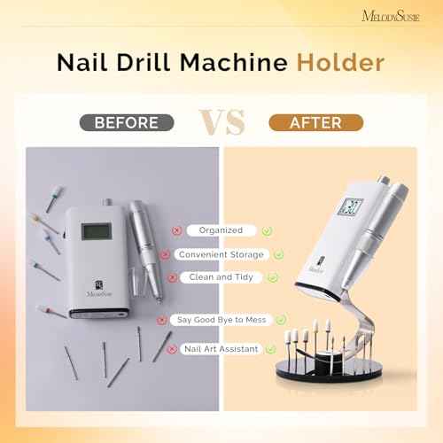 MelodySusie Clip-On Nail Drill Holder with 10 Drill Bits Holes,Acrylic Base Stand for All Clip-On Electric Nail File,Especially for SC300F,SC320H,SC320F,SC320D,SC330G,SM330G,SC320C,MM400D,MB420G