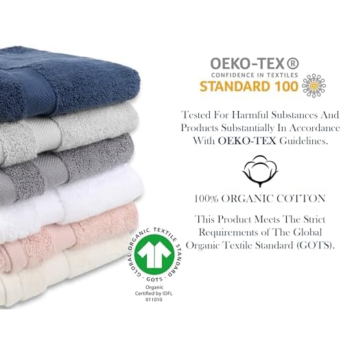 Delara Organic Cotton Luxuriously Plush Washcloths Pack of 6 | GOTS & Oeko-TEX Certified | Premium Quality Face Towels | Feather Touch Technology|650 GSM Long Staple|Soft, Quick Dry & Ultra-Absorbent