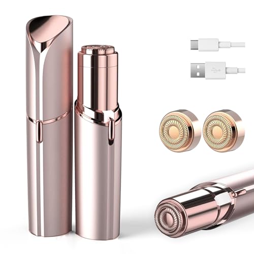 Facial Hair Removal for Women, Painless Hair Remover Device Lady Face Electric Razor for Lip, Chin,arms with USB Rechargeable Included 2 pc Replacement Heads