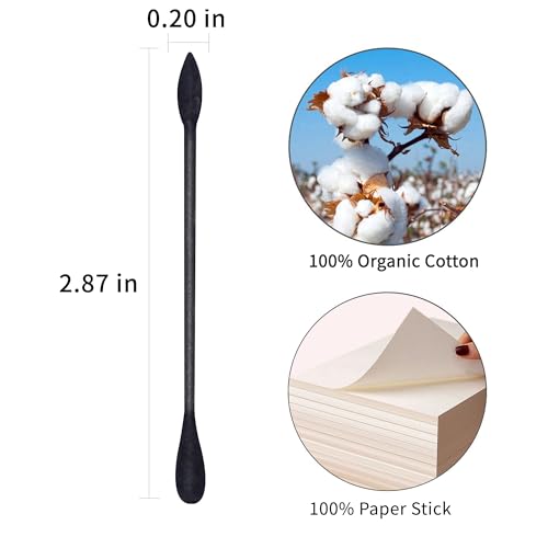 HOMEFOX Black Cotton Swabs - 200 Count Organic Precision Tips