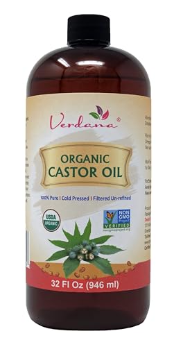 Verdana Organic Castor Oil – 32 Fl Oz Bulk Size – Cold Pressed, Unrefined, Hexane Free - for Face, Hair, Pack Wrap