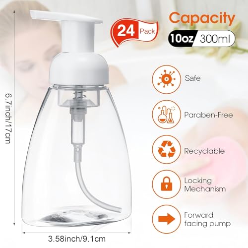 eBoot 24 Pcs Foaming Soap Dispenser Foaming Pump Bottle Travel Hand Soap Pump Foam Dispenser Bottle Plastic Press Bottles Empty Refillable Plastic Container for Liquid Shampoo (10 oz)
