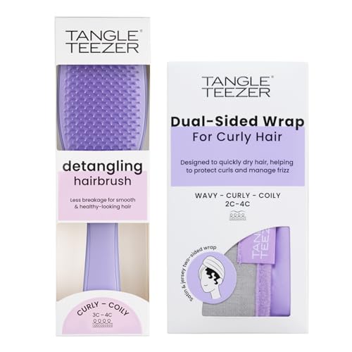 Tangle Teezer Ultimate Curl Care Bundle, Detangler Brush for Curly & Coily Hair + Double-Sided Hair Towel Wrap for Frizz Control & Curl Protection