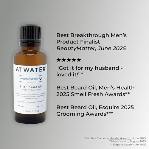 ATWATER Smooth Target 5-in-1 Beard Oil, Men's Beard Conditioner with Argan Oil and Lavender, Hydrates and Softens Facial Hair - .34 oz