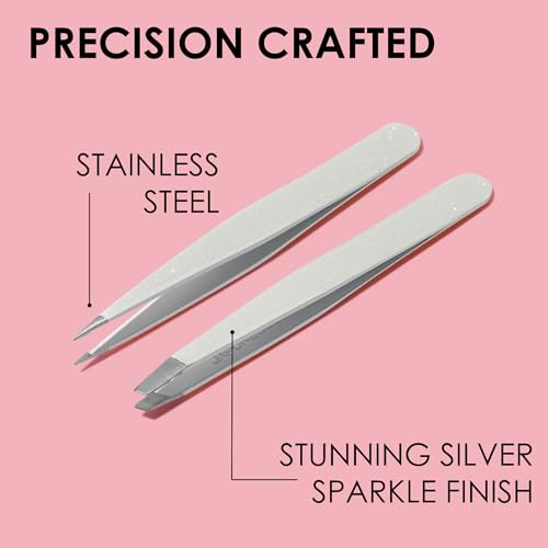 JAPONESQUE Pointed & Slant Tweezer Set - Precision Stainless Steel Eyebrow Duo