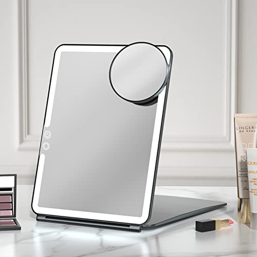 FUNTOUCH 10x7.5 Portable Makeup Mirror with Light, Rechargeable LED