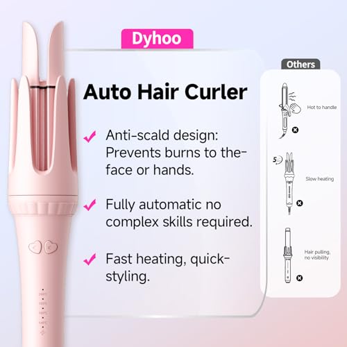 Automatic 1.25" Curling Iron - Pink, 4 Heat Settings, Dual Voltage