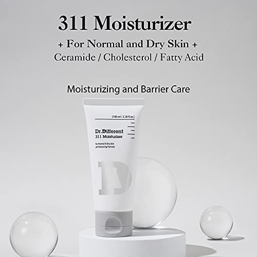Dr.Different 311 Moisturizer for Dry Skin - Ceramide Face Hydrating Cream, Hypoallergenic Skin Barrier Lotion, 3.38 oz
