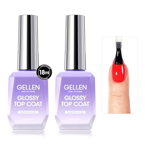 GELLEN 2 Pcs No Wipe Gel Top Coat Set 18ml - UV Light Needed, Model 01