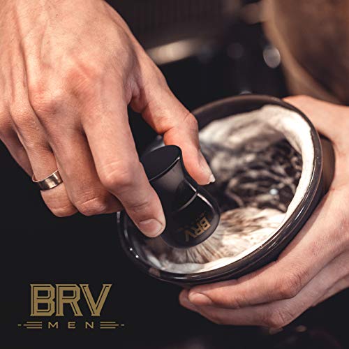BRV MEN Pure Badger Shaving Brush LARGE (24mm knots) - Heavy Resin Handle - Use with Double-Edge Safety Razor, Straight Razor and Shaving Bowl - Black