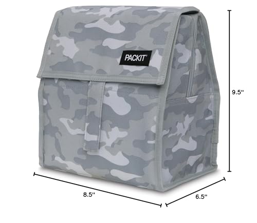 PackIt Freezable Lunch Bag, Tonal Camo Gray, Built with EcoFreeze Technology, Foldable, Reusable, Zip and Velcro Closure with Buckle Handle, Great for Fresh Lunches