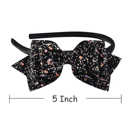 Amybasic Blcak Glitter Sequin Bow Hairband: Shimmering Bow Knot Design on Durable Plastic Headband-Perfect Kid's Hair Accessory(1 Piece)