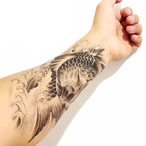 6 Sheets 21x15cm Old School Koi Carp Lucky Golden Fish Arm Leg Temporary Tattoo Stickers Perfect for Parties, Events and More