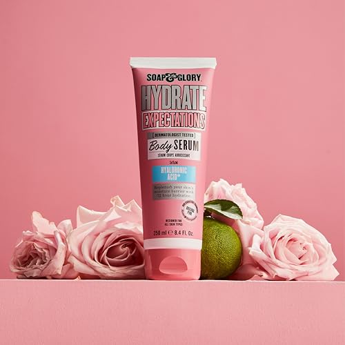 Soap & Glory Hydrate Expectations Body Serum - Thirst Quenching Hyaluronic Acid - Full-Coverage, Lightweight, Fast Absorbing Vegan Moisturizing Body Serum (8.4 Fl Oz)